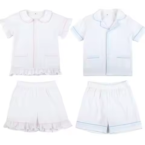 Ruffkids Summer Kids Pajamas Cotton Seersucker Sibling Matching Pjs Sleepwear Baby Clothes Loungewea