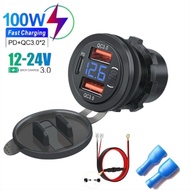 12-24V PD Type C/Qc 3.0 USb Charger Met Digitale Voltmeter Schakelaar Stopcontact Adapter Waterdicht
