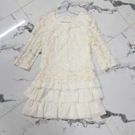 Second-hand Japanese dress P25 GENUINE BRAND lace mixed with chiffon with lining size (N88cm E78cmD8
