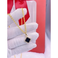 Women's Necklace with Lucky Black Four-Leaf Clover Pendant - Titanium Stainless Jewelry for Women: D
