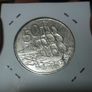 Uang Koin 50 Cents Elizabeth II New Zealand 2nd Portrait