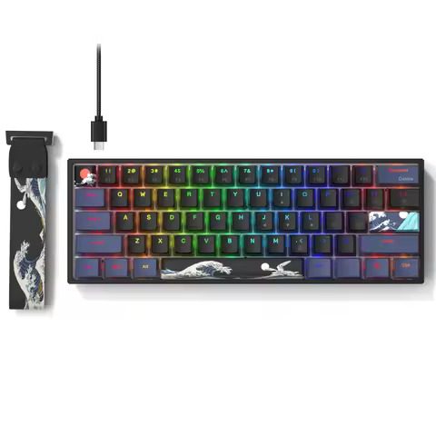 Womier WK61 PRO 60% Keyboard Hot-Swap Black Kanagawa Keyboard RGB Wire Gaming Mechanical Keyboard An