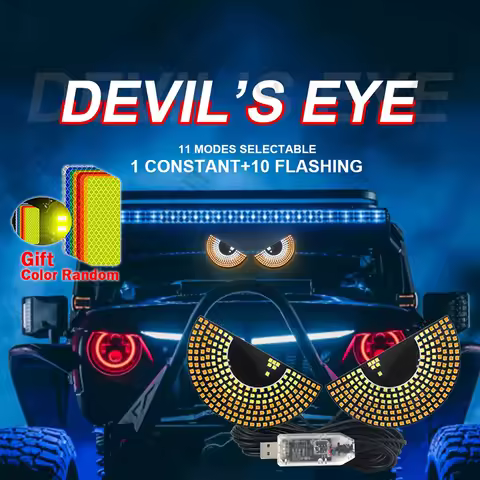 2Pcs Car LED Decorative Light Devil's Eye Rear Warning Light Red Devil Eye Atmosphere Light Auto Dec