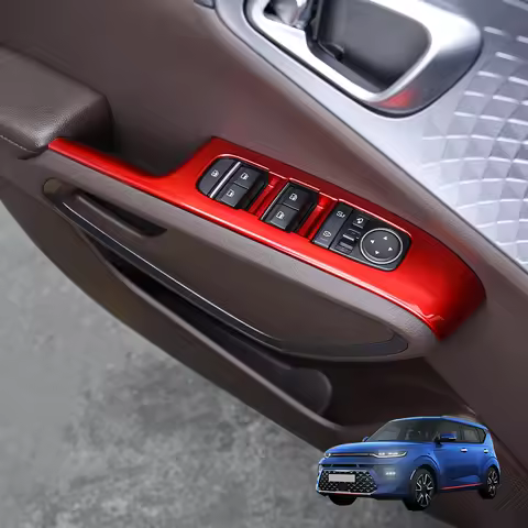 For KIA Soul 2020-2025 LHD Red Window Lift Button Cover Door Armrest Trim Panel Frame Interior Mould