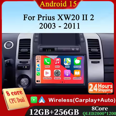 Android 15 WIFI+4G For Toyota Prius XW20 II 2 2003 - 2011 Carplay Auto 360 Camera Car Radio Multimed
