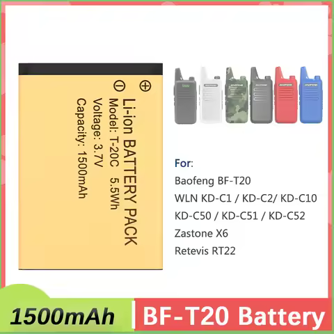BF-T20 Walkie Talkie Battery T-20C WLN KD-C1 KB-5C Rechargable Batteries 1500mAh DC 3.7V Original Fo