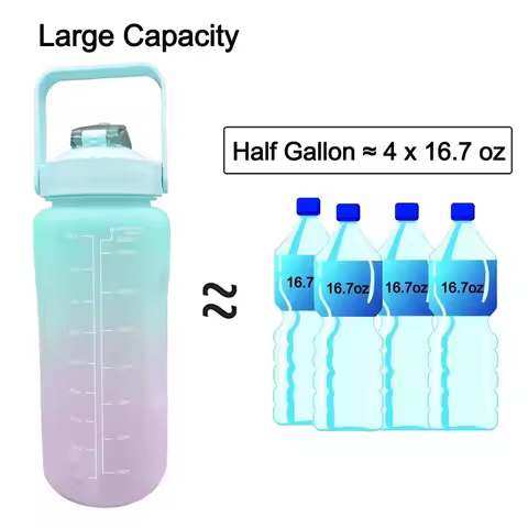 2L / 67.6OZ Large Capacity Space Cup with Scale Straw Cup Outdoor Portable Plastic Water Bottle Spor