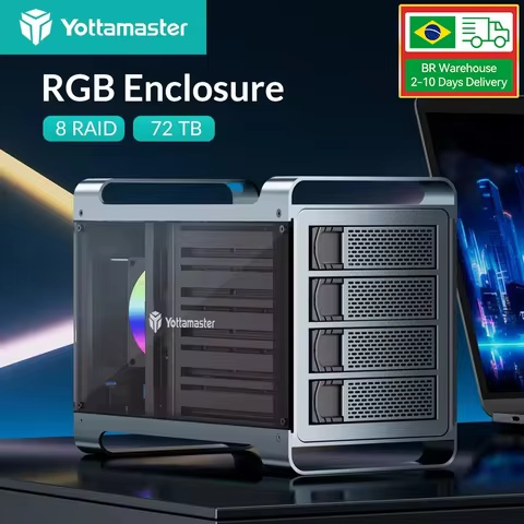 [DF4] Yottamaster 4 Bay RAID External HDD Enclosure 2.5" 3.5" SATA SSD Enclosure with 80mm RGB Silen