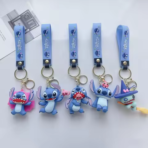 Cartoon Cute Lilo & Stitch Silicone Keychain for Women Men Fans Kawaii Scrump Angel Keyring for Back