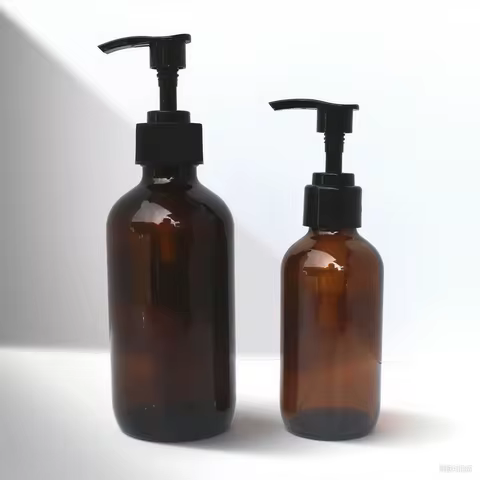 120ml 230ml Boston Round Amber Glass Bottle with Black Pump Cap Home Hand Made Liquid Soap Cosmetic 