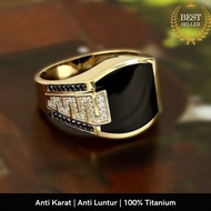 CINCIN PRIA TITANIUM BATU HITAM / CINCIN TITANIUM PRIA EMAS BATU HITAM