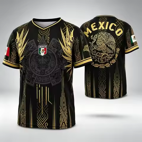 Mexico Summer Aztec Eagle Soccer Jersey Men Vintage Culture Sun Stone Graphic Unisex Short Sleeve Sp
