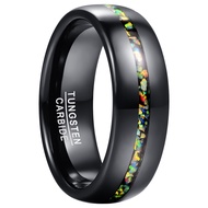 BONLAVIE 8mm Black Mens Tungsten Carbide Ring High Polished With Color Opal Inlay Domed Edge Engagem