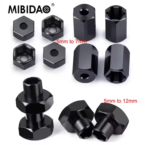 MIBIDAO 4Pcs 5mm to 7mm/12mm Hex Wheel Hub Adapters Conversion for Axial SCX24 1/24 Wheels on WPL D1