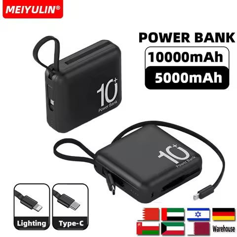 10000mAh Mini Power Bank With Type-C Cable 5000mAh Fast Charging Mobile External Battery for iPhone 