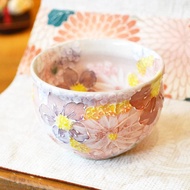 工房ゆずりは　福々碗 　紅彩花間取　瀬戸焼　花柄　優しい感性　女性だけの工房　手描き　可憐　彩り豊か　湯呑　陶器　ゆずりは工房　母の日