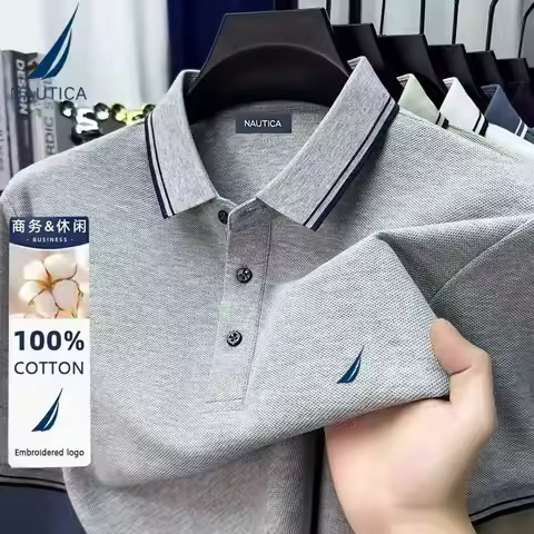 Nautica Embroidered Men's Casual Business Polo Shirt, Pure Cotton Summer Top, Short-Sleeved T-Shirt,