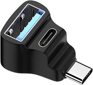 NFHK 10Gbps USB 3.0 Type C Male to Dual Type-A OTG & Type-C Female Power Data Splitter Adapter Angle