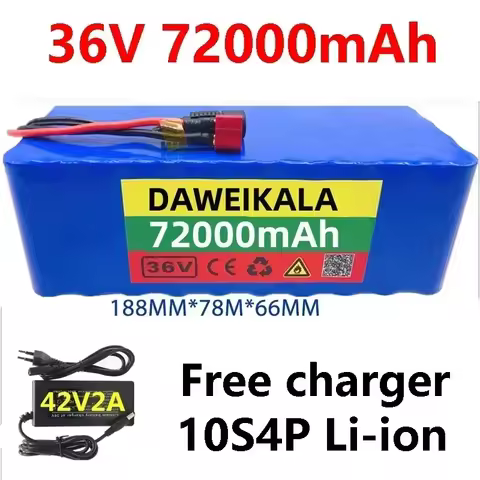 New 36V 10S4P 72000mAh battery pack 1000W high-power battery BMS+42v charger