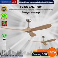 GEERLI Kipas Siling 60 Inci Kayu Alami 3 Bilah DC35W Senyap 6 Kelajuan Angin Kencang Remote Ceiling 