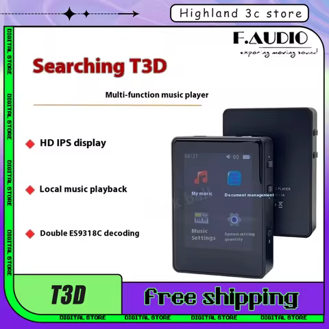 F. AUDIO T3D Music Player 2.4 Inches IPS Display Screen Dual ES9318C PCM 32Bit/768KHz DSD256 TF Card