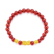 CHOW TAI FOOK 999 Pure Gold Charm (Pi Xiu) with Red Chalcedony Bracelet R24400