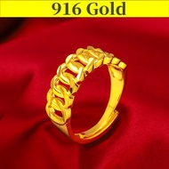 Gold 916 Original Singapore Pendant Ring for Men Adjustable Ring Aesthetic Couple Ring 24K Fashion Ring Women