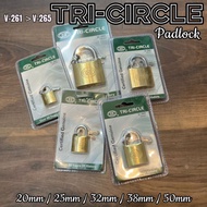 TRI-CIRCLE 261 / 262 / 263 / 264 / 265 Brass Padlock + 3 Brass Key 20mm / 25mm / 32mm / 38mm / 50mm 