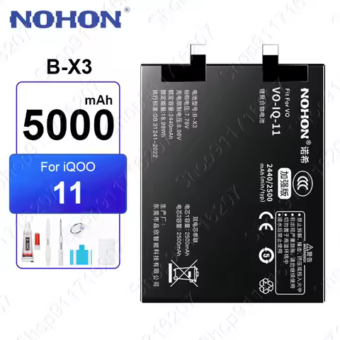 NOHON B-X3 5000mAh Battery for Vivo IQOO 11 Replacement Phone Batteries for IQ 10 Pro 9 8 7 5 11S Li