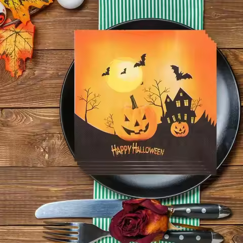 10/20pcs 2-Ply 33cm Halloween Pumpkin Bat Noir Pattern Printed Party Paper Napkins Halloween Element