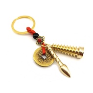 9-Tier Pagoda with Brush and Five Coins Feng Shui Keychain - Nine-level Academic Tower for Academic 