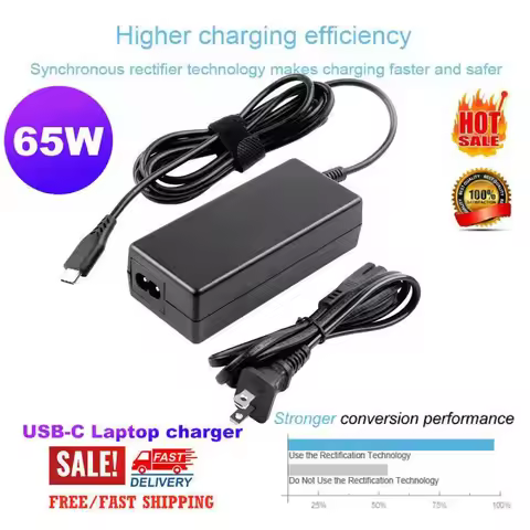 65W USB C Laptop Charger PD Fast Charging Power Adapter for HP Chromebook Lenovo Dell Acer Samsung
