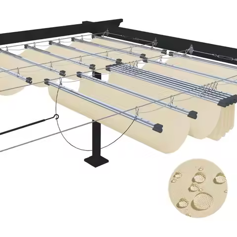 9' x 7' Retractable Waterproof Sail Shade for Outdoor Patio, Garden, Deck, and Backyard (Beige)