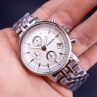 Fossil ES2198 Ladies Original Boyfriend Chronograph Silver Dial Stainless Steel Strap - Jam Tangan W