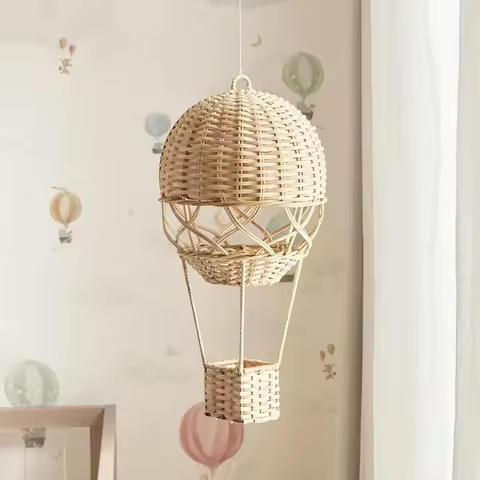 Handcrafted Wicker Rattan Hot Air Balloon, Boho Style, Handwoven Ornament for Home and Photography, 