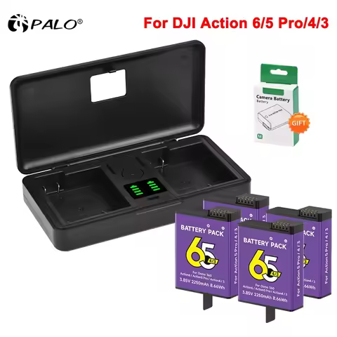 PALO 2250mAh Battery for DJI Osmo Action 5Pro 4 3 6 Battery with Charger Box for DJI Action 3 Action