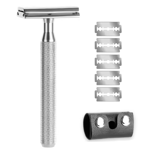 Safety Razor Men's Wet Razor 30° Angle Including 5 Platinum Razor Blades, Safety Razor and Blade Gua