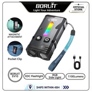 BORUIT EV10 Mini EDC Keychain Light Flashlight 1100LM RGB Magnetic Clip  IP66 Waterproof  USB-C Rech