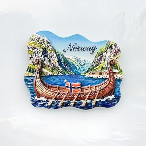 Norway Fjord Fridge Magnet - 3D Viking Longship Souvenir Unique Nordic Cultural Gift for Travelers &