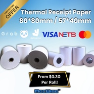 SG Thermal Paper Roll 57x40mm | Receipt Paper Roll 57mm | POS NETS Visa Grab Foodpanda 200 Rolls / C