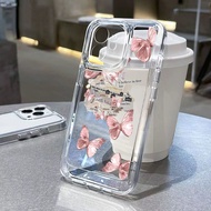 For iPhone 7 8 Plus X XS Max XR 11 12 13 14 pro max pink butterfly Transparent TPU Fine Hole Phone Case