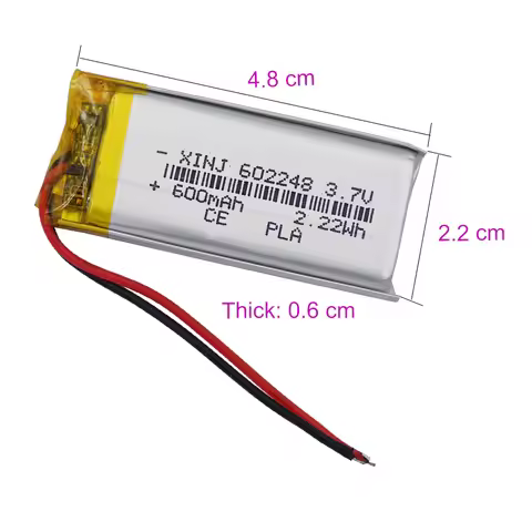 3.7V 2.22Wh 600mAh Li-Polymer Li Battery 602248 JST 2Pin 1.0/1.25/1.5/2.0/2.54mm plug For GPS Blueto