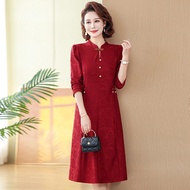 New Chinese Style Cheongsam Dress Fashionable Womens Mid-life Mom Spring Clothes September Wedding D