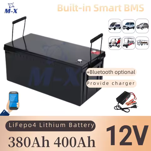 M-X 12V 400Ah 380Ah LiFepo4 Lithium Battery for 1KW 2KW Fishing Boat Propeller RV Camper Solar Panel