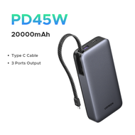 【TISI】UGREEN 67W 20000mAh Powerbank 1 USB C 1 USB A with Built-in Cables Fast Charging Power Bank fo
