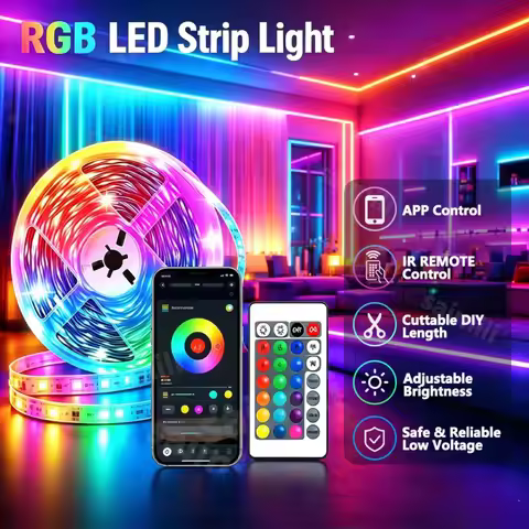 RGB LED Strip Lights 5050 Bluetooth APP IR Remote Control Color Changing Light Flexible Lamp Tape Ri