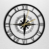 LEDLamp Transparent Wall Clock Black Wind Rose Compass Direction Chart Nautical Acrylic Clock Decorative Wall Clock RSZH