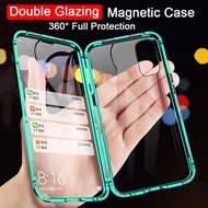 Casing Hp Oppo Reno 10 11 Pro Reno10 Reno10Pro Reno11 5G Double Sided Glass Flip Phone Case Magnetic Magnet Metal Bumper Full 360 Protection Hard Cases Cover
