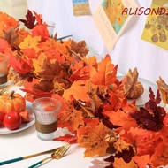 ALISONDZ Red Autumn Maple Leaves, Realistic 1.7m Artificial Maple Garland, Thanksgiving Party Colorf