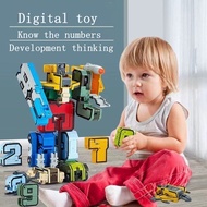 【HOT】0-9 numbers Educational deformation toys wooden block Transformers kids toys Car robot Creative
